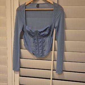 Elegant Blue Lace Corset Top